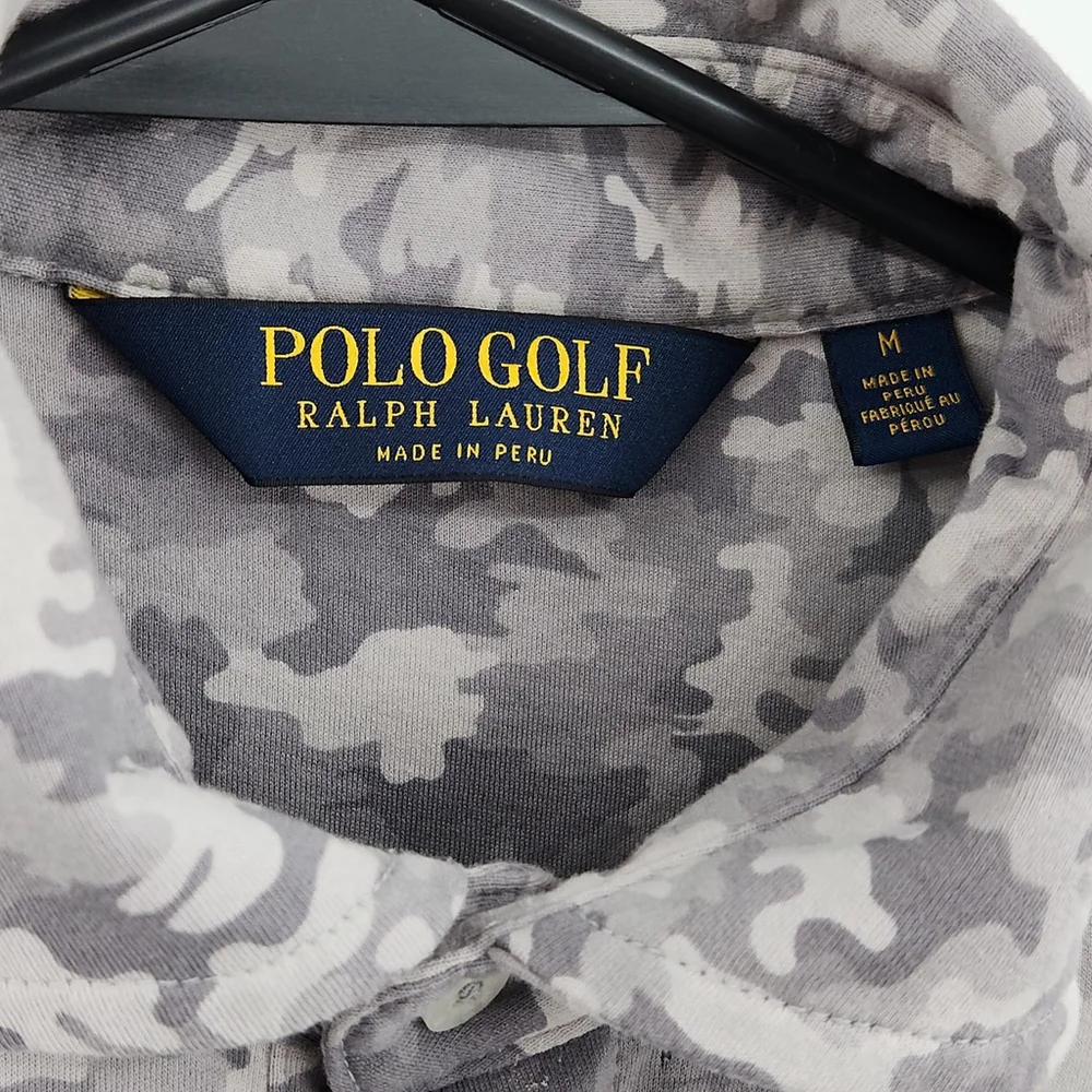 Polo Golf Ralph Lauren Polo Shirt M Gray Camo Performance Cotton Mens Medium